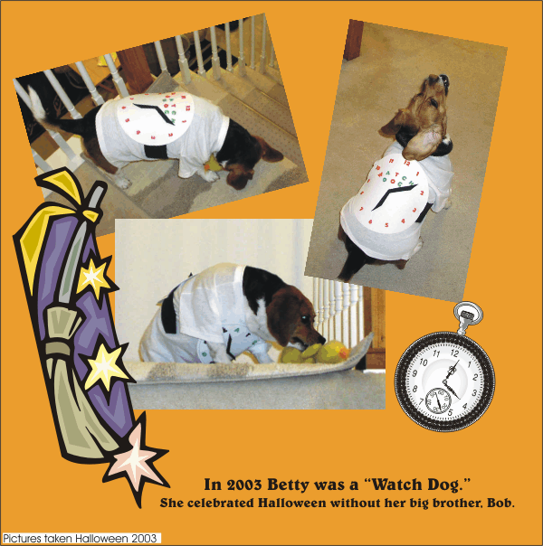 Betty Beagle celectrating Halloween 2003 as a Watch Dog