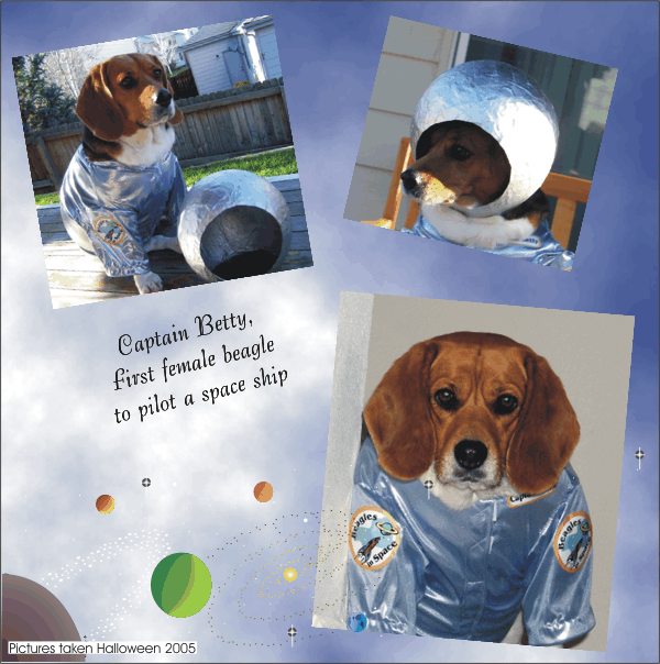 Captain Betty Beagle, the first female beagle to pilot a space ship.