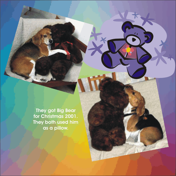 Bob & Betty Beagle use the big bear as a pillow