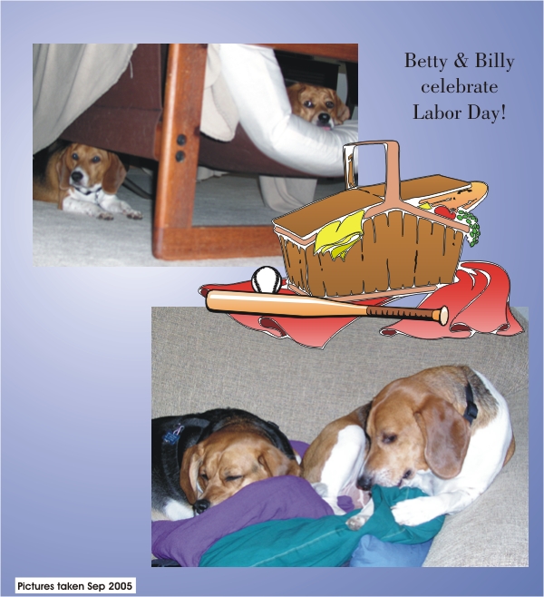 Betty Beagle & Billy Beagle rest on Labor Day