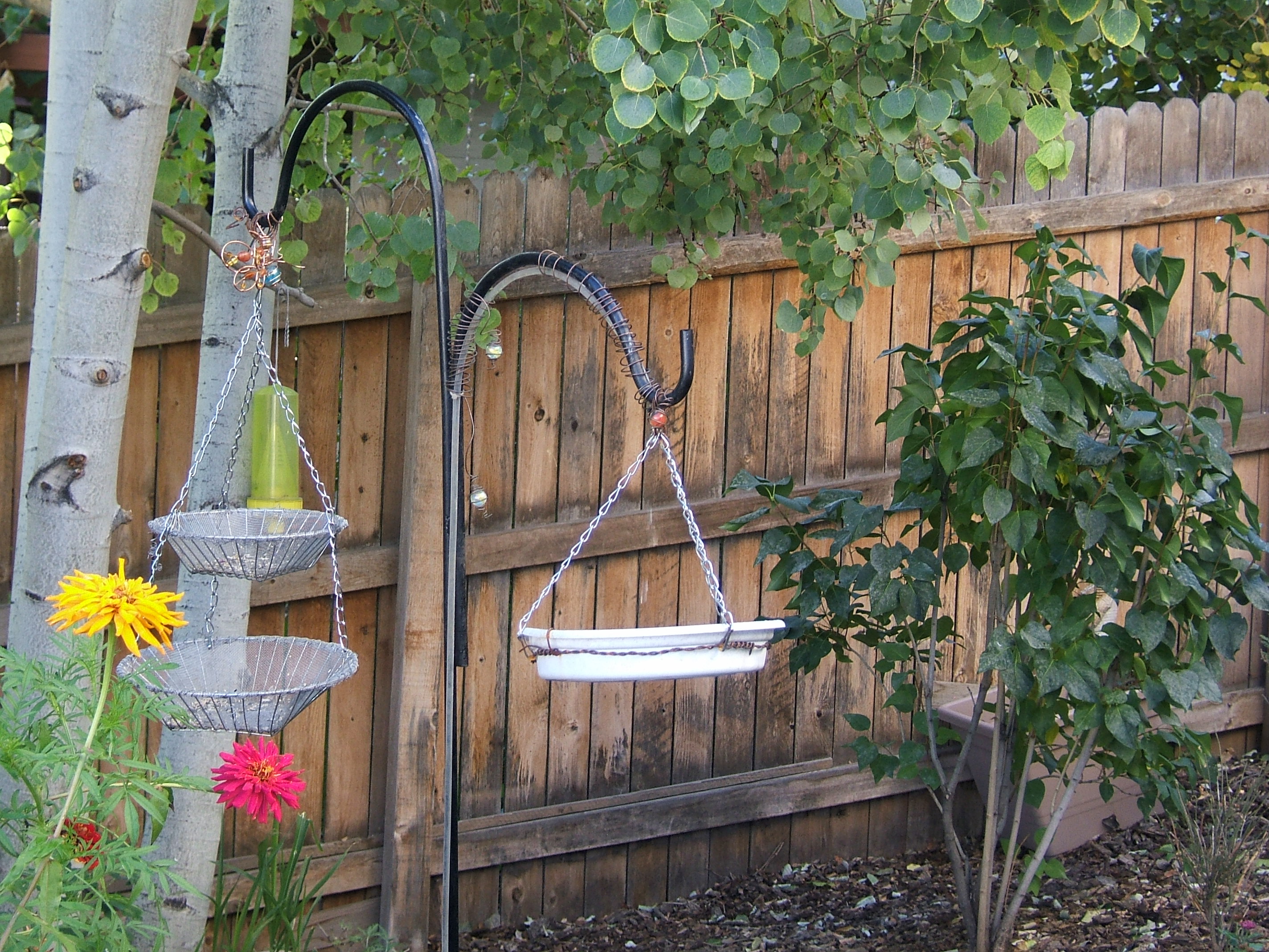 Bird Feed made out of vegetable baskets.